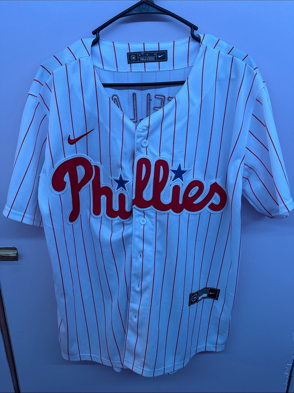 Nike White and Red Pinstripe Nick Castellanos Phillies Button-Front Jersey